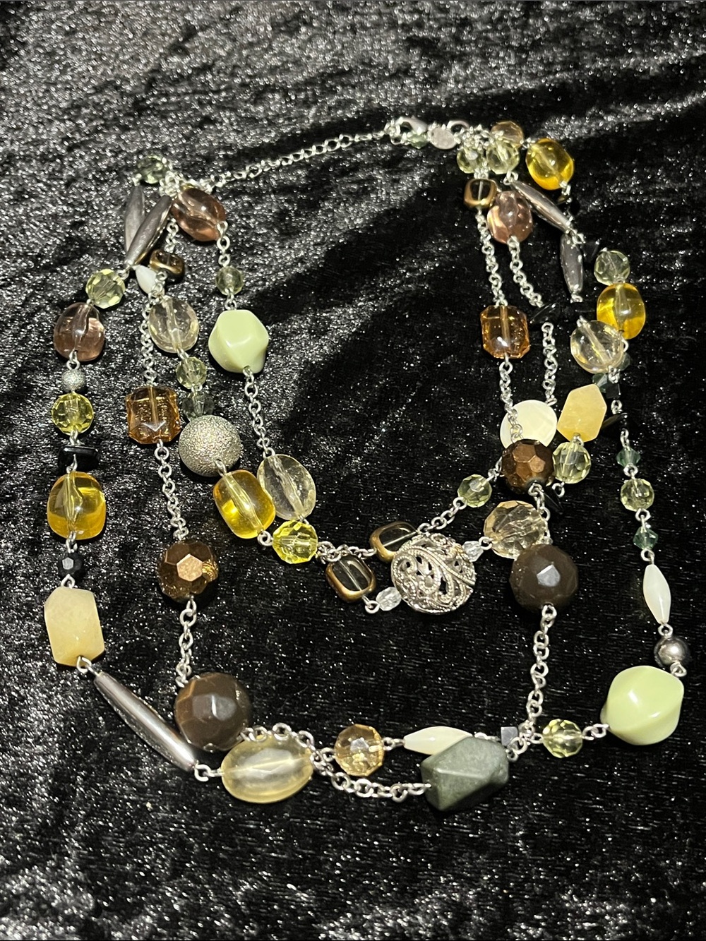Lia Sophia “Chamomile” Multi-Strand Yellow, Brown & Green Beaded Necklace
